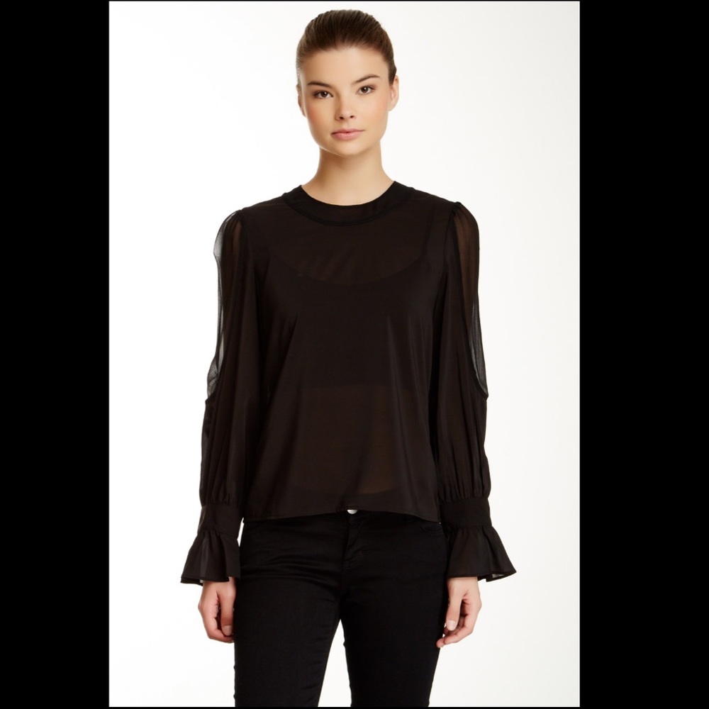 Stella & Jamie Silk Contrast & Puff Sleeve Blouse